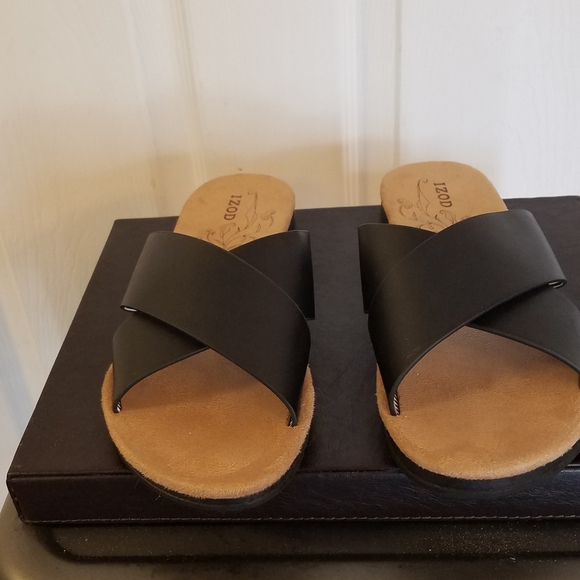 Izod Women's Black Flip Flop Open Toe Cross Strap Slip On Size 6M - Picture 5 of 12